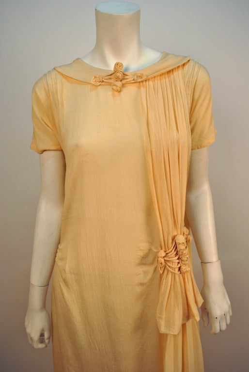 Women's 1920's Soft Creme Raw Silk Wedding Dress w/ Train For Sale