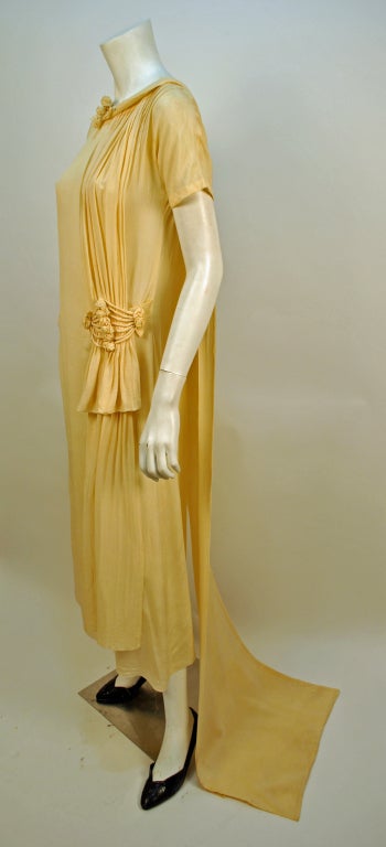1920's Soft Creme Raw Silk Wedding Dress w/ Train For Sale 1