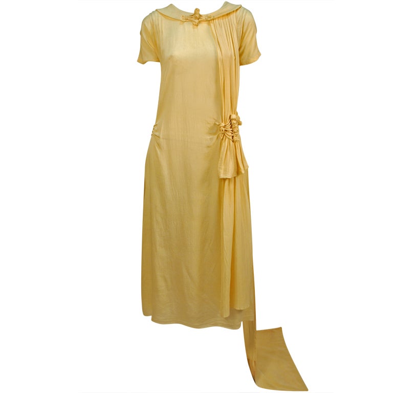 1920's Soft Creme Raw Silk Wedding Dress w/ Train For Sale