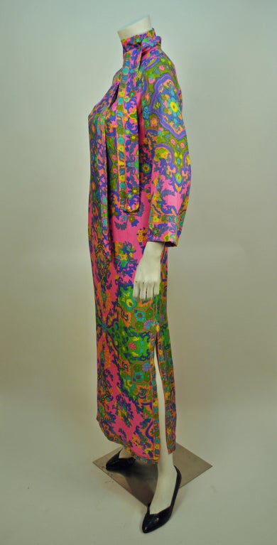 Vintage Lanvin psychedelic paisley multicolour caftan dress For Sale 1