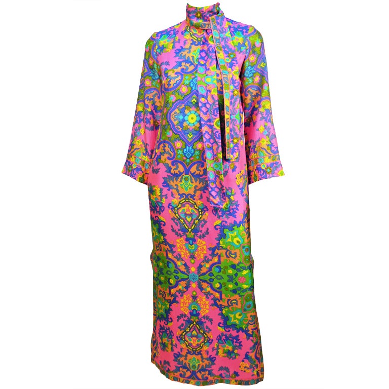 Vintage Lanvin psychedelic paisley multicolour caftan dress For Sale