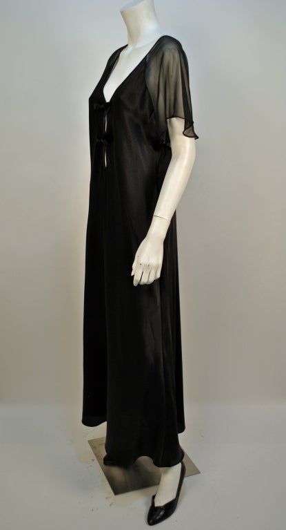 Vintage Valentino 100% silk black sheer bow night gown For Sale 1