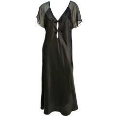 Vintage Valentino 100% silk black sheer bow night gown