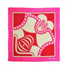 Vintage Louis Feraud hot pink & mulberry graphic print scarf