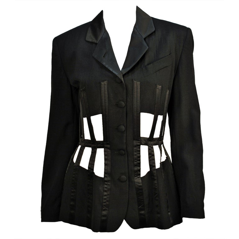 Vintage Jean Paul Gaultier cut out corset cage blazer For Sale