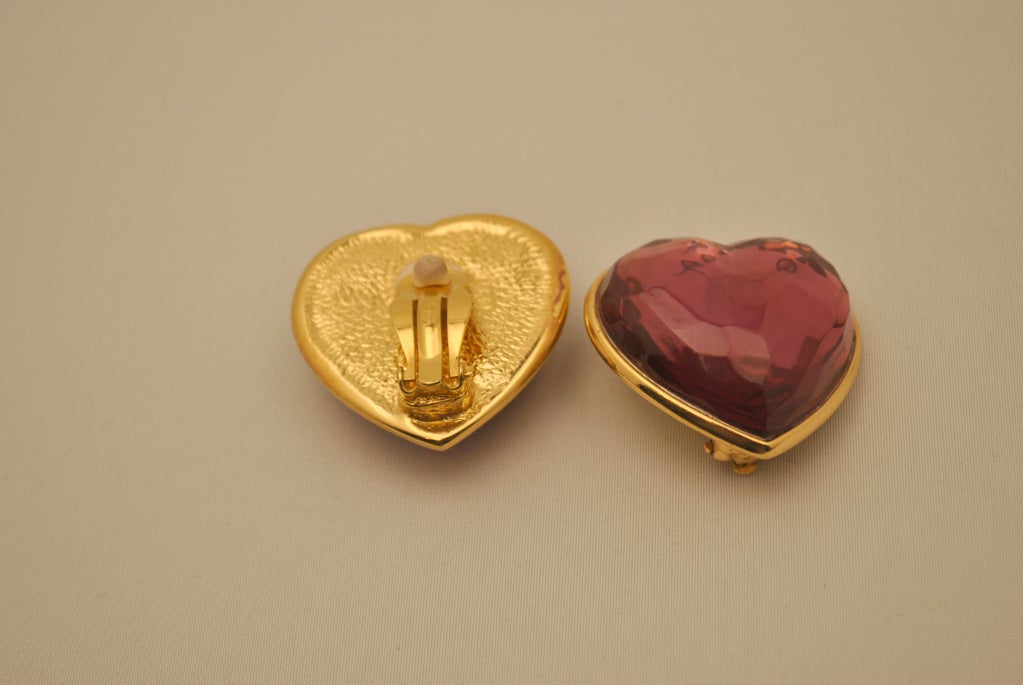 Yves Saint Laurent Vintage Heart Jeweled Earrings 80s Romantic at 1stDibs
