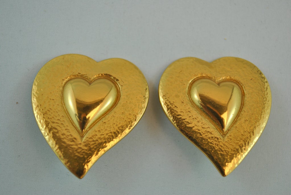 YSL Vintage Floating Heart Earrings Faux Gold Tone Romantic!