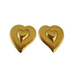 YSL Vintage Floating Heart Earrings Faux Gold Tone Romantic!