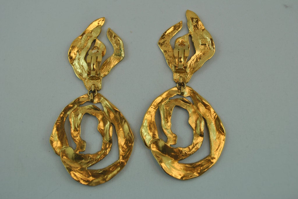 YSL vintage 1980's Hammered Gold Tone HUGE earrings! Yves Saint