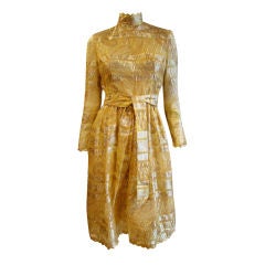 Vintage 1970
s Oscar de La Renta Gold Paisley Sheer Dress