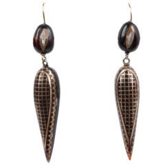 Regency Gold, Diamond and Tortoiseshell Pique-work drop earrings