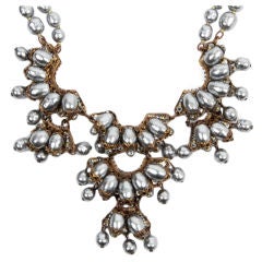 MIRIAM HASKELL Silver 'Niki" Pearl Necklace
