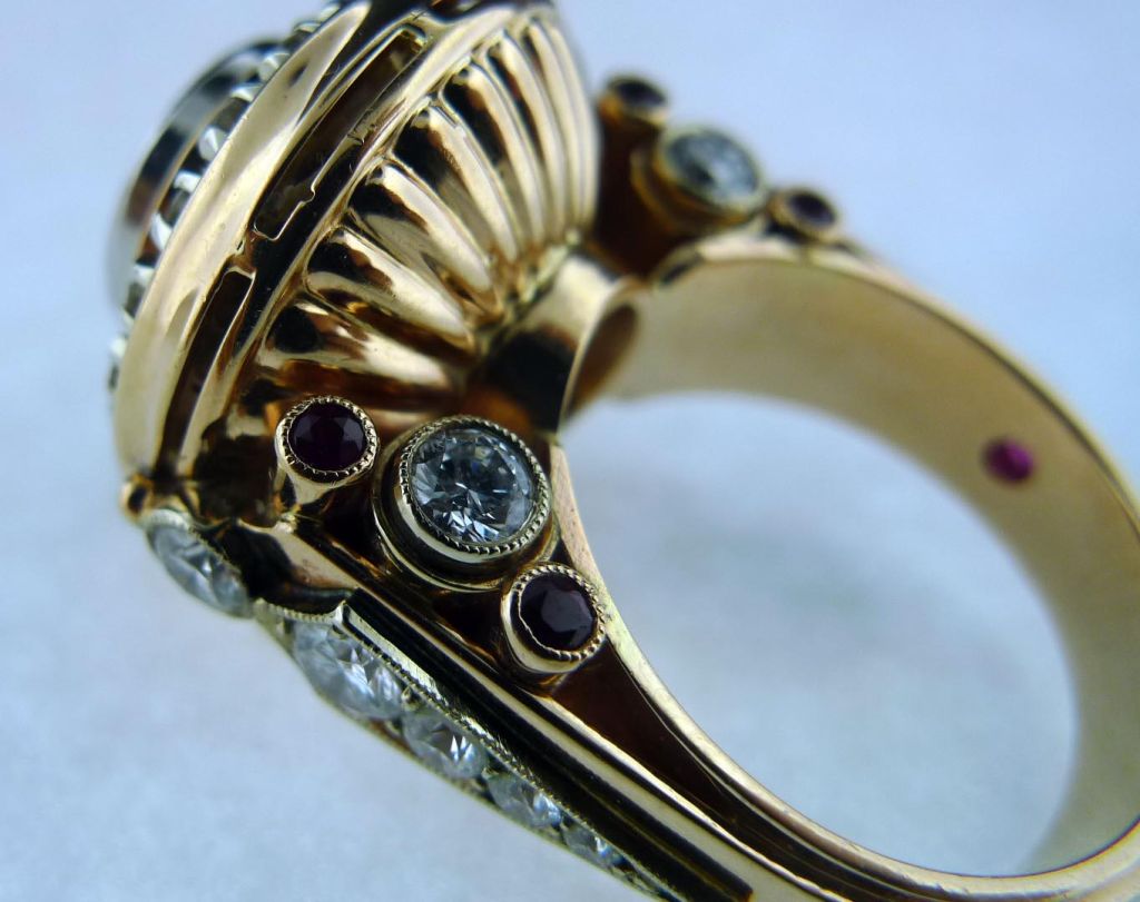 Estate Russian Diamond and Ruby Solitaire Ring in 18K Rose Gold 2