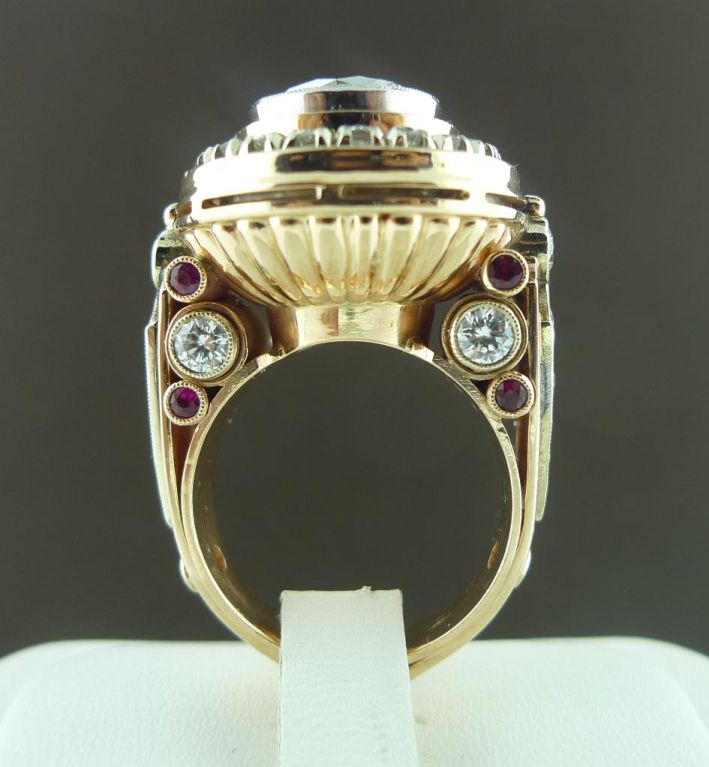 Estate Russian Diamond and Ruby Solitaire Ring in 18K Rose Gold 3