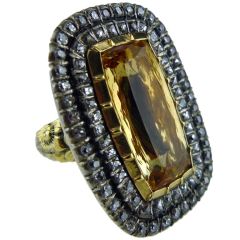 Georgian Imperial Topaz Ring with Diamond Surround in 18K Gold