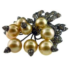 Golden South Sea Pearl "Radishes" Brooch with Champagne Diamonds