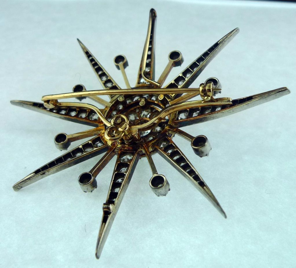 Important Antique Diamond Starburst Brooch 18K 2