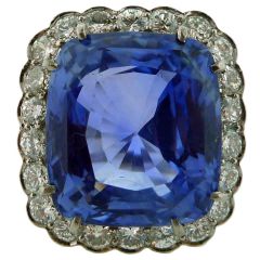 29 Carat Ceylon Sapphire Ring with Diamond Surround in 18K White