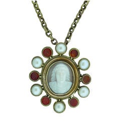 Noble Venetian Cameo Medallion with Pearls & Carnelian in 18K Ye