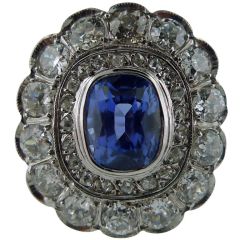 Late Edwardian Ceylon Sapphire and Diamond Ring 18K White Gold