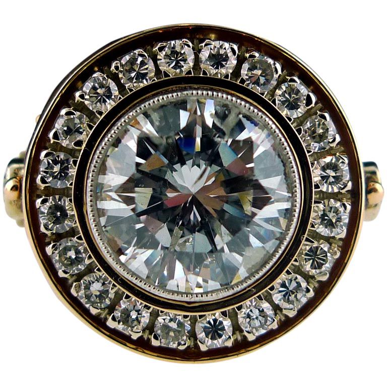 Estate Russian Diamond and Ruby Solitaire Ring in 18K Rose Gold