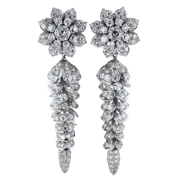 Old European Cut Diamond Drop Earrings For Sale