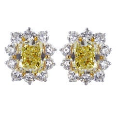 8.02 Carat Canary Yellow Diamond Gold Platinum Cluster Earrings 8