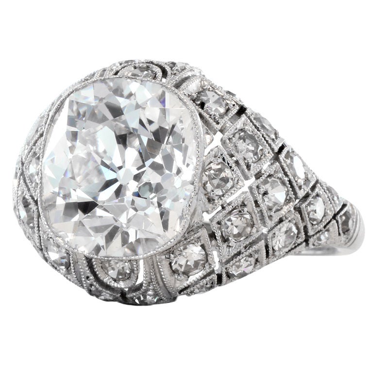 Art Deco 5.00 Carat Diamond Platinum Engagement Ring For Sale