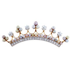 Edwardian DIamond & Pearl Crown Pin