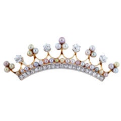 Vintage Edwardian DIamond & Pearl Crown Pin