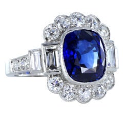 Sapphire Diamond Platinum Cluster Ring