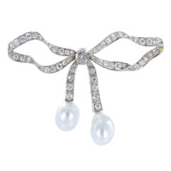 Edwardian DIamond & Pearl Bow Pin