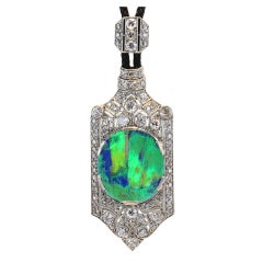 Antique Distinguished Art Deco Black Opal Diamond Pendant