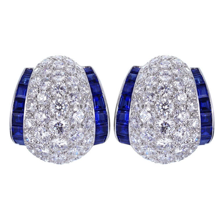 Oscar Heyman Sapphire Diamond Platinum Earrings For Sale