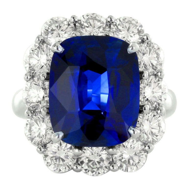 7.15 Carat No Heat Sapphire Diamond Ring For Sale