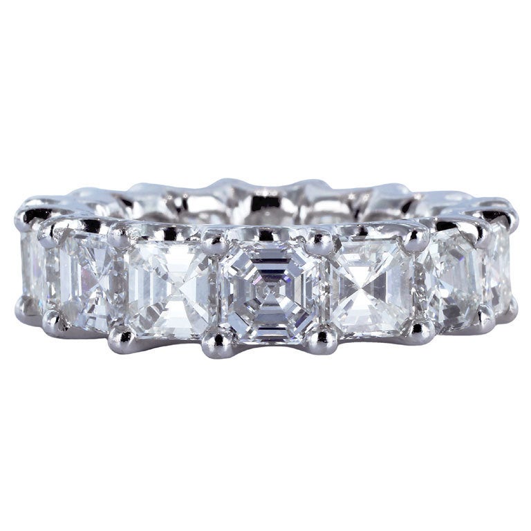 7.84 Carat Asscher Cut Diamond Eternity Band Ring For Sale