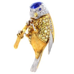 Burma Sapphire Diamond Bird Pin