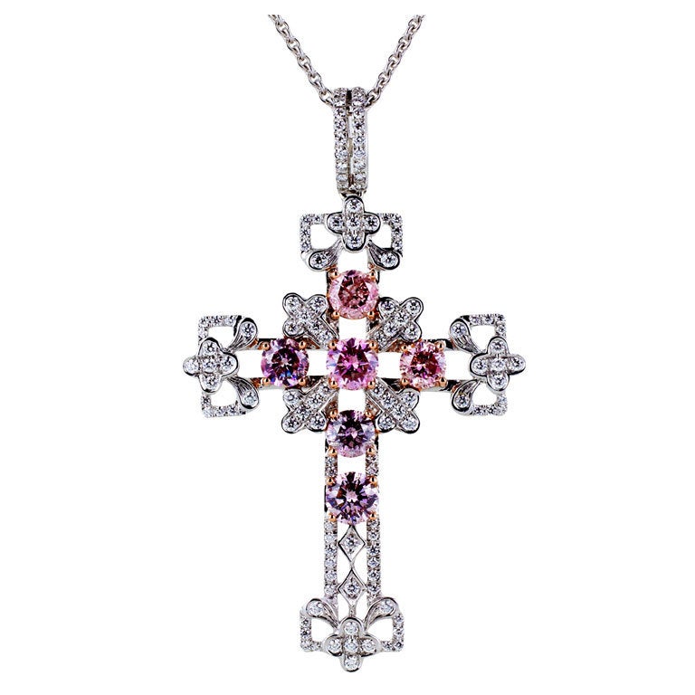 2.49 Carat Natural Pink Diamond Cross Pendant For Sale