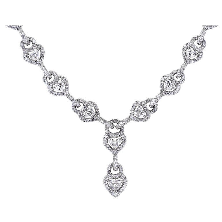 13.28 Carats Heart Shaped and Full Cut Diamonds Platinum Flexible Necklace For Sale