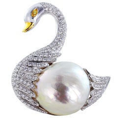 Graceful Diamond Swan Pin