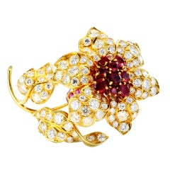 Ruby 
Diamond Flower Pin