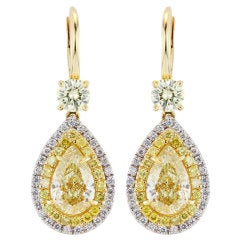 4.12ctw Natural Yellow Diamond Drop Earrings