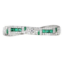 Art Deco Diamond & Emerald Bow Pin