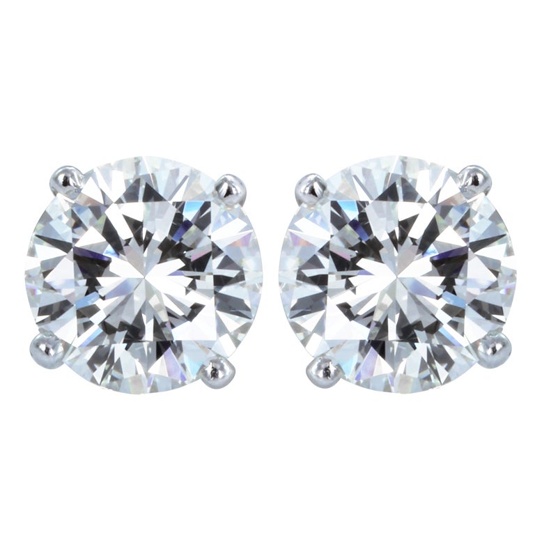 4.08ctw Round Brilliant Diamond Studs at 1stdibs