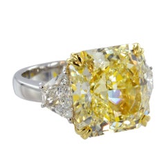 Natural 11.53ct Fancy Yellow/VVS2 Diamond Three Stone Ring