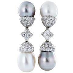 CARTIER South Sea Pearl and Diamond Earrings