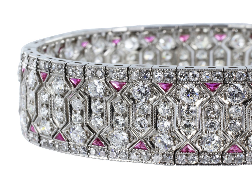 Art Deco Diamond Ruby Platinum Bracelet