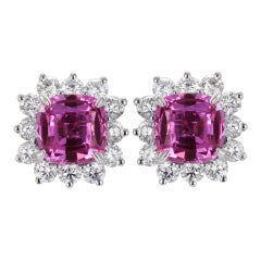 2.24ctw Pink Sapphire & Diamond Cluster Earrings