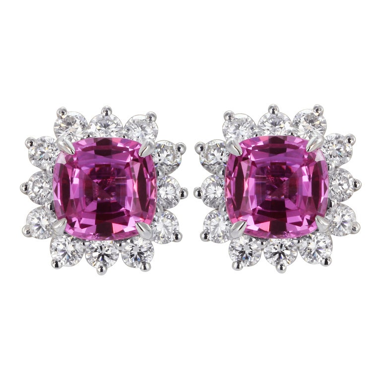 2.24ctw Pink Sapphire and Diamond Cluster Earrings at 1stDibs