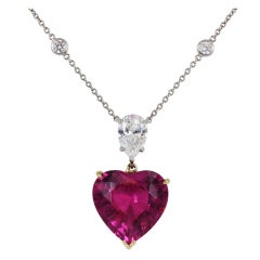 8.35ct Heart Shape Pink Tourmaline & Diamond Necklace